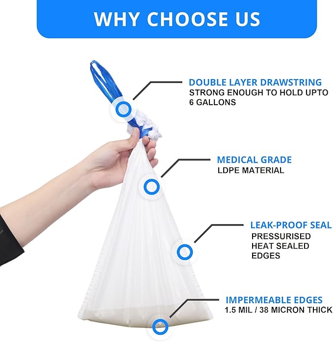 Disposable Potty liners - 250, Bed side commode Liners, Portable Toilet Bag, Potty Bags for Portable Toilet, Potty Chair Liners, Toilet Liners, Commode Bags - Leak Proof & Odorless