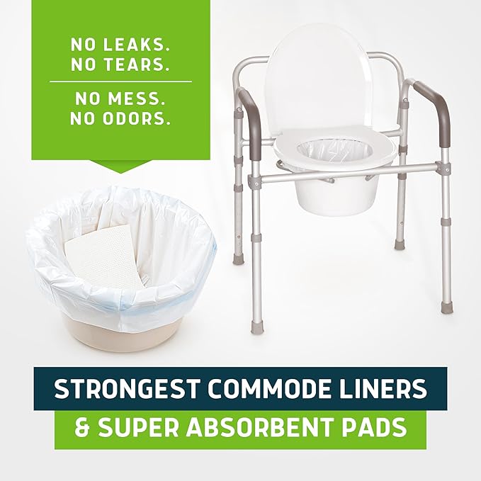 Lunderg Commode Liners with Absorbent Pads - Aloe Scent Medical Grade 150 Count Universal Fit - Disposable Bedside Commode Liners and Pads for Adult Chairs, Portable Buckets & Camping Toilet Bags