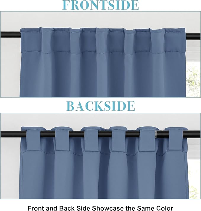RYB HOME Small Window Curtains - Blackout Insualting Privacy Curtains for Kids Bedroom Kitchen Bathroom Basement Cafe Cabinet Tiers Drapes, 34 Width x 24 Length, 2 Panels, Stone Blue
