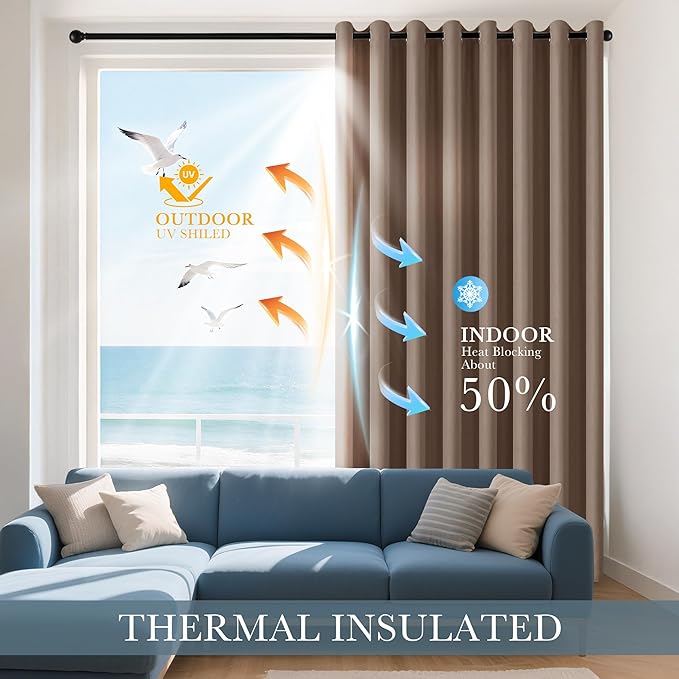 PONY DANCE Mocha Blackout Curtains for Bedroom 84 Inch Length 2 Panels Set, Privacy Thermal Insulated Room Darkening Grommet Drapes for Living Room Window, W34 x L84 Inch