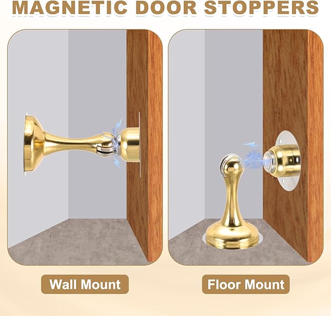 MECCANIXITY Magnetic Door Stoppers Stainless Steel Door Stops, Wall Floor Mounted Doors Holder Keep Doors Open for Home Office Closet (Gray)