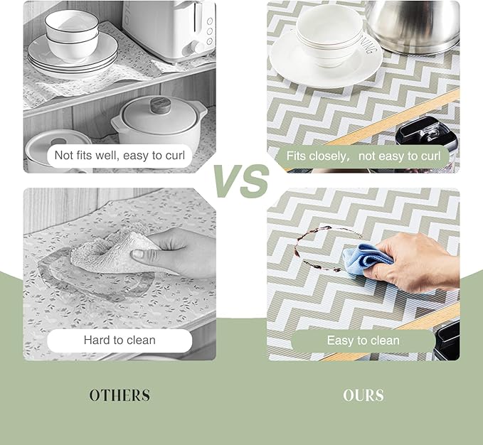 Glotoch Shelf Liner 12" x 20FT Non Adhesive Refrigerator, Kitchen, Drawer Liners, Waterproof and Durable Fridge Table Place Mats for Cupboard, Cabinet, Drawer Liner, Gray and White, Chevron