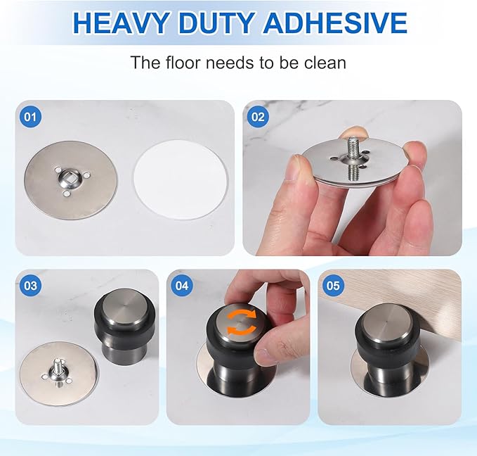 PATIKIL 3Set Round Door Stoppers, 60mm Stainless Steel Door Stop Doorstop Wedge Metal Cylinder Self Adhesive with Screw for Bottom of Door Floor Inside, Gray