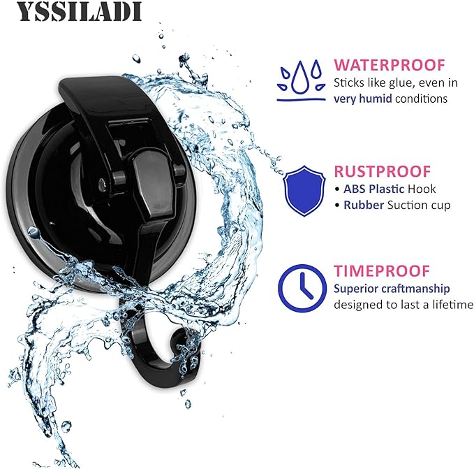 Heavy Duty Vacuum Suction Shower Hooks - Glass Suction Cup Bathroom Robe Hooks, Reusable, No Hole Punched, for Garland Decoration (Black, 6 Pack)