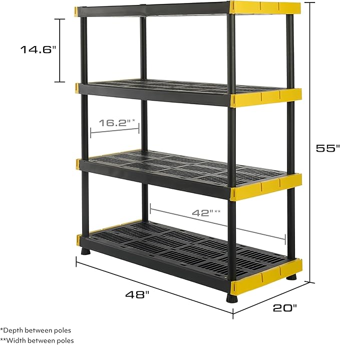 CX Black & Yellow®, Shelving Unit and Heavy Duty Storage Containers, Extremely Durable® (Shelf + 27 Gallon Container (8-Pack)