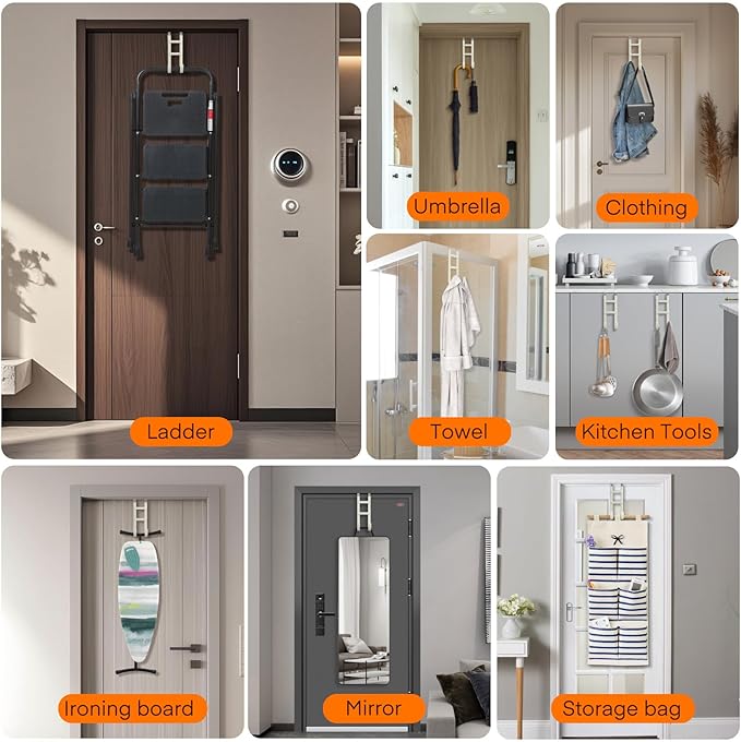 FYY Over The Door Hooks - 2 Pack Heavy Duty Dual-Hook Organizer Hanger with Non-Slip Rubber for Towels, Clothes, Hats & Bags Use in Bathroom, Bedroom, Kitchen - Fits Interior Doors Up to 1.6" Beige