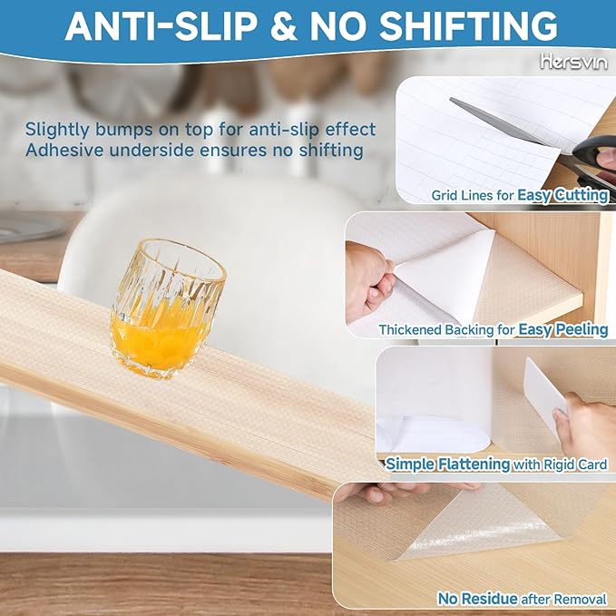 Shelf Liners 24 in x 20 ft Self-Adhesive EVA Drawer Mats, Cupboard Protector, Kitchen Cabinet Lining Fridge Liner (Clear Flat Dot, 61x610cm)