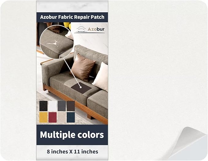 Azobur Velvet Patch,Self-Adhesive Rectangular Flannel Fabric Patch,Multicolor Available Anti Scratch Velvet 8X11 Inch Peel and Stick for Sofas, Automotive Interior, Handbags,and Pillow (White)