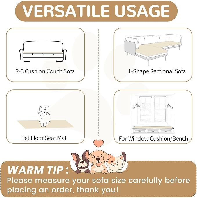 OTOB Sofa Covers for 3 Cushion Couch Washable, Fuzzy Non Slip Pet Friendly Couch Cover Protector Love Seat, All Seasons Soft Plush Furniture Bed Mats Sofa Slipcovers (Cream, 31.5" x 70.9'')
