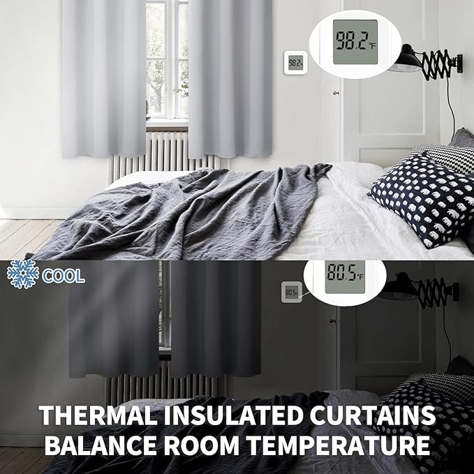 BGment Rod Pocket Blackout Curtains for Bedroom - Thermal Insulated Room Darkening Curtain for Living Room, 52 x 54 Inch, 2 Panels, Light Grey