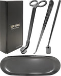 4 in1 Candle Accessory Set with Storage Tray Plate, Candle Wick Trimmer, Candle Wick Snuffer, Candle Wick Dipper, Storage Tray Plate, Great for Scented Candles Lovers (Silver Black)