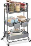 KINGRACK 3 Tier Metal Rolling Cart, Kitchen Organizers and Storage, Slim Storage Cart on Wheels, Laundry Room Organization, Diaper Cart Shelving Unit for Bathroom, Office, Bedroom, Grey