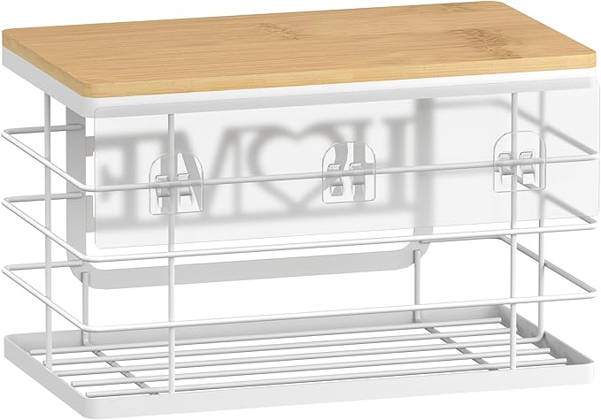 Trash Bag Holder, Thipoten Trash Bags Dispenser with Bamboo Top, Suitable for Garbage Bags Purchased Online or Supermarket, Perfect Storage Organizers for Cabinet, Under Sink (White, Extra Large)