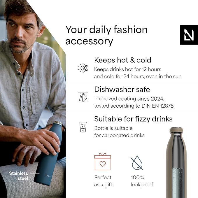LARS NYSØM Stainless Steel Insulated Water Bottle 12oz 17oz 25oz 34oz 51oz | Insulated Thermo Flask for Hot and Cold Beverages | Leakproof Drinking Bottle (Taupe Brown, 17oz)
