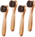 4 Pcs Horsehair Shine Shoes Brush Kit Polish Dauber Applicators Cleaning Leather Shoes Boots Care Brushes Suede Cleaner Brush with Microfiber Shoe Cloth(Wooden Handle A)