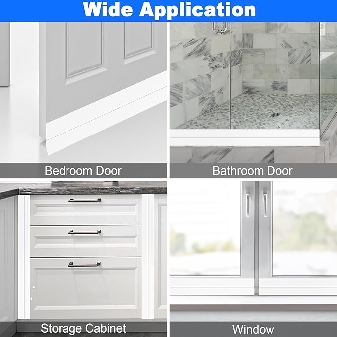 ToLanbbt Weather Stripping Silicone Door Seal Strip 2 in x 10 ft Door Draft Stopper Self Adhesive Tape, Side & Bottom Gaps Insulation Strip for Glass Shower Sliding Window, White
