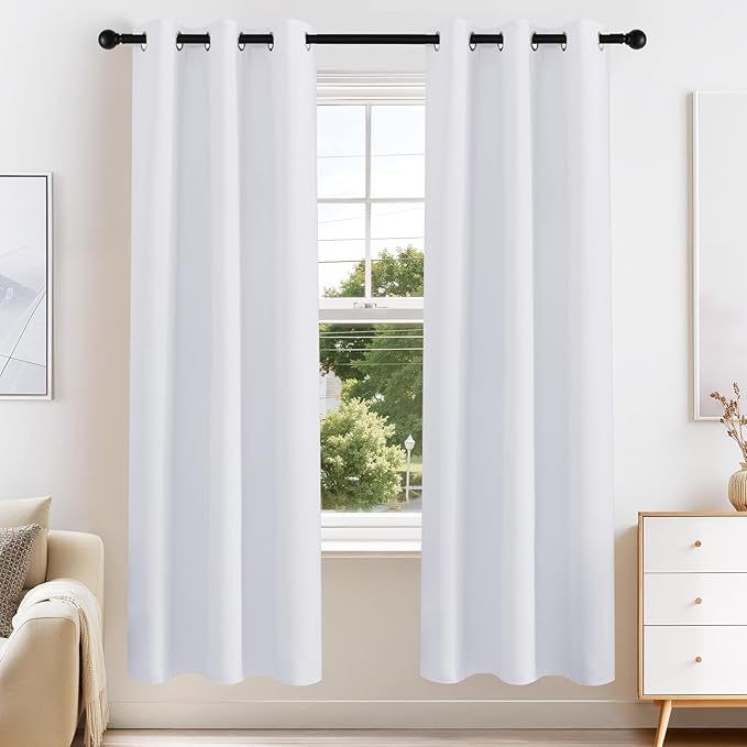 PONY DANCE Blackout Curtains for Bedroom 72 Inch Length 2 Panels Set, Privacy Thermal Insulated Room Darkening Grommet Drapes for Living Room Window, W34 x L72 Inch, Pure White