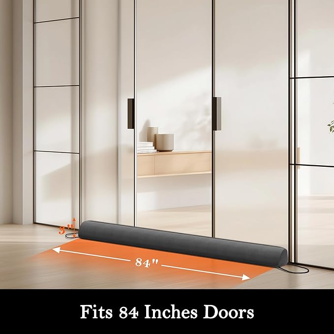 Sunolga 84" Door Draft Stopper Blocks Hot and Cold Air with Removable Washable Cover for Gaps Up to 3", All-Season Seal Strip for Noise, Wind, Door Sweep for Bottom of Door, Home Essentials, Gray