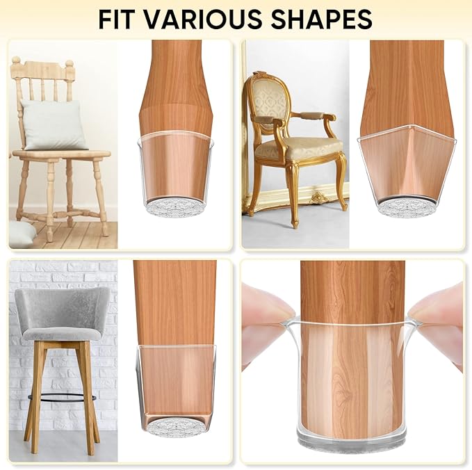 BALEINE 24 Pack Silicone Chair Leg Floor Protectors, Stool Leg Protectors Cap, Non-Slip Chair Leg Caps for Hardwood Floors (Clear & Large, 24 Pack)