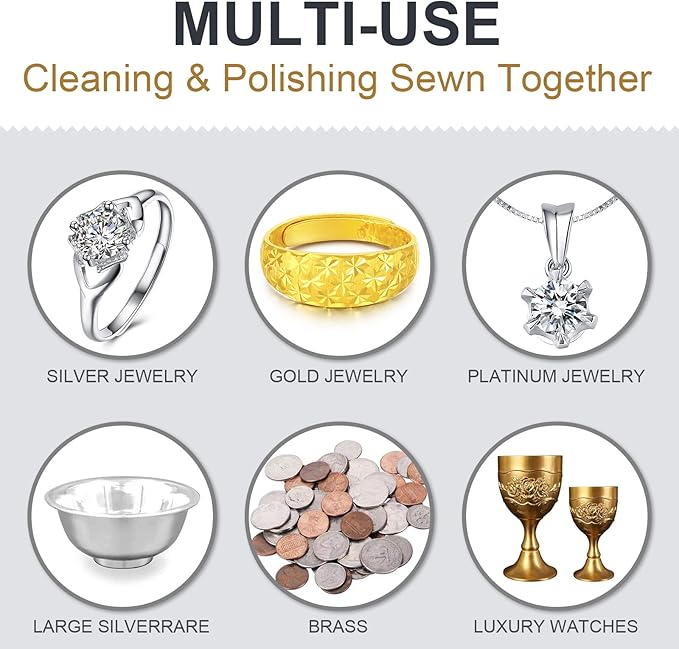 Jewelry Cleaning and Polishing Cloth, 100% Pure Cotton Silver Polishing Cloth for Sterling Silver & Gold & Platinum Jewelry and Large Silverware, Reusable Soft Jewelry Cleaning Cloth (2)