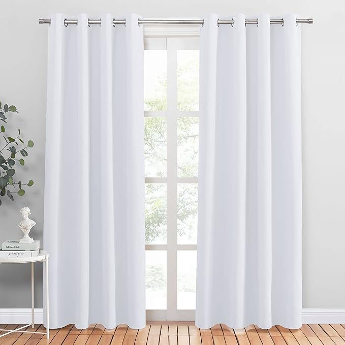 PONY DANCE Pure White Curtain 80 inches Long for Living Room, Thermal Insulated Drapes Noise Reducing Solid Grommet Top Window Curtain Panels for Home Decoration and Doorway, 42 x 80 inch, 1 Pair