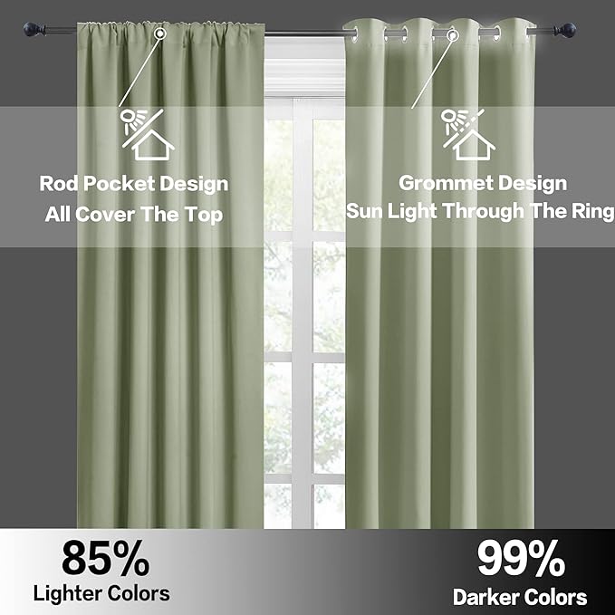 RYB HOME Small Curtains for Bathroom Windows, Blackout Blinds Shades for Bedroom Dorm Storage Cabinet Door Basement Farmhouse Decor, W 34 x L 36 inches, Sage Green, 2 Panels