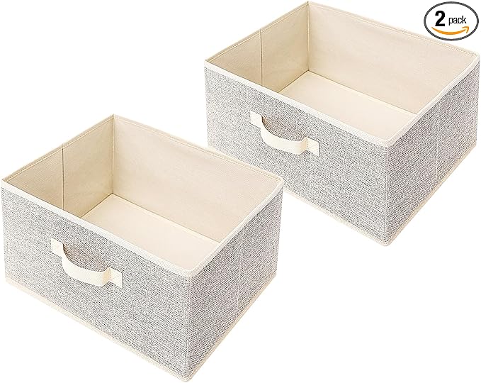 Storage Baskets, 15.7 Inch Woven Fabric Bins, Storage Cubes with Reinforced Handles, Organizer Bins for Closet Shelves, Foldable, Clothes. (2PCS/Beige-15.7*11*7.8inch)