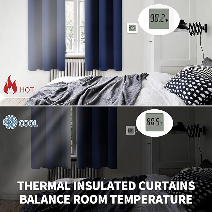 BGment Rod Pocket Blackout Curtains for Bedroom - Thermal Insulated 70 Inches Width Room Darkening Curtain for Living Room, 70 x 63 Inch, 2 Panels, Navy Blue