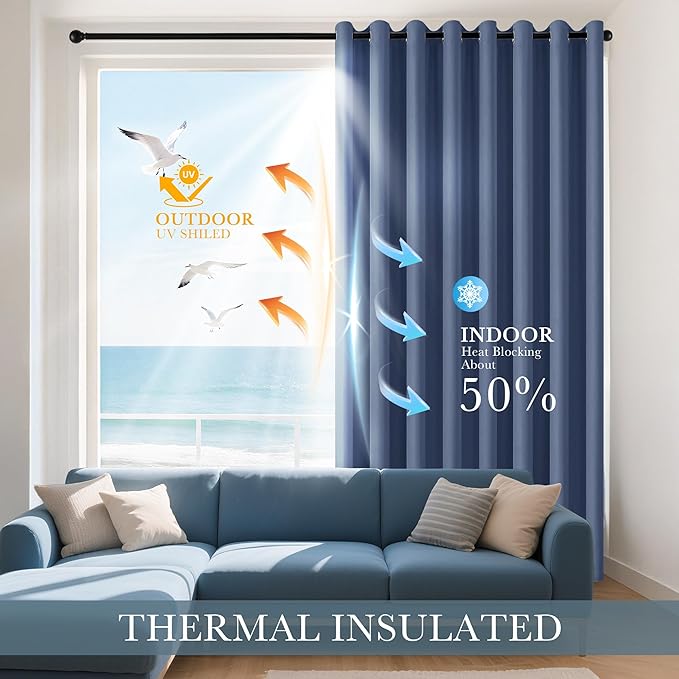 PONY DANCE Blackout Curtains for Bedroom 72 Inch Length 2 Panels Set, Privacy Thermal Insulated Room Darkening Grommet Drapes for Living Room Window, W34 x L72 Inch, Stone Blue
