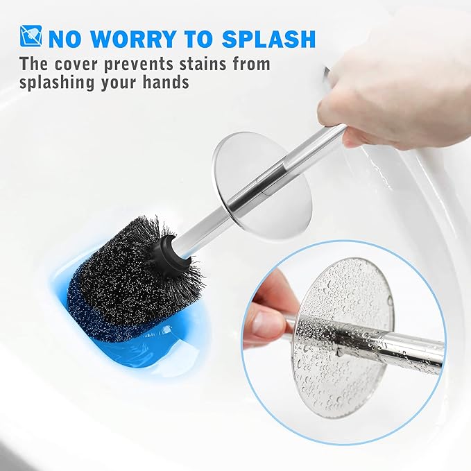 Toilet Brush and Holder, 2 Pack Toilet Brush with 304 Stainless Steel Long Handle, Toilet Bowl Brush for Bathroom Toilet-Ergonomic, Elegant,Durable (Grey)
