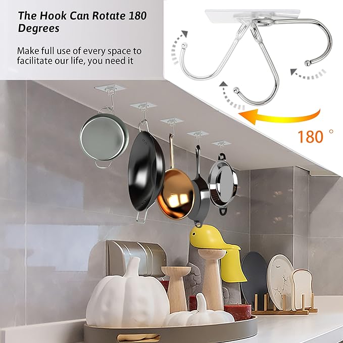 DKHDBD Large Adhesive Hooks, 16-Pack Hold 33lb(Max) Heavy Duty Sticky Hooks, Waterproof Transparent Hooks for Hanging, Self-Adhesive Traceless Clear Wall Hooks to Use for Keys Robe & Towel