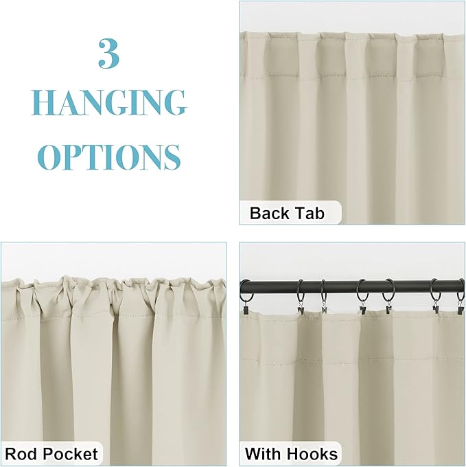 RYB HOME Blackout Curtains for Living Room, Back Tab & Rod Pocket Top Insulating Window Decor for Bedroom Dining Classroom Home Office, W 62 x L 63, Beige, 2 Panels