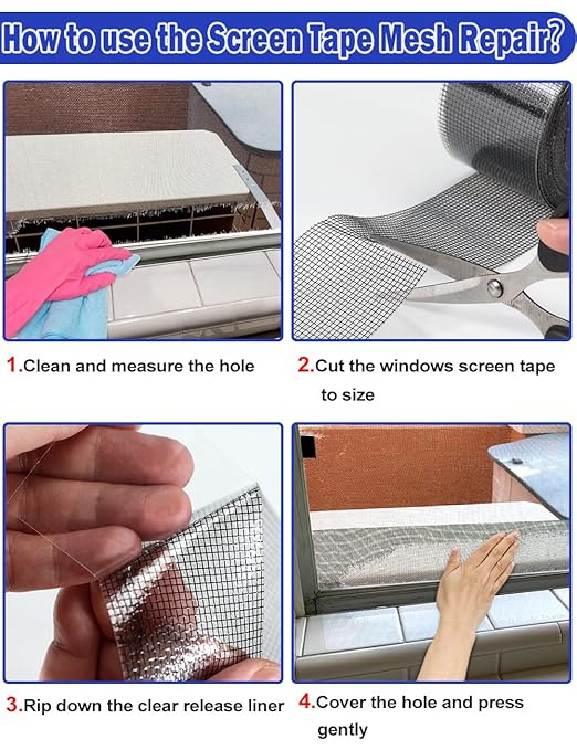 wohohoho Window Screen Repair Tape, 4 in X 40 FT (480IN) Grey Screen Patch Repair Kit, 3-Layer Strong Adhesive Invisible Screen Tape Mesh Repair for Windows, Doors Garage Mosquito Net Magnetic Screen