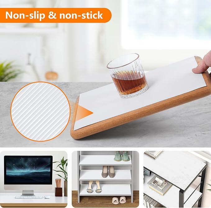 Shelf Liners for Kitchen Cabinets Drawer Liner Non Adhesive Cupboard Mat EVA Material Waterproof Refrigerator Mats Washable Fridge Liner for Cupboard and Desks Liner White 17.3 x 393.7 Inches