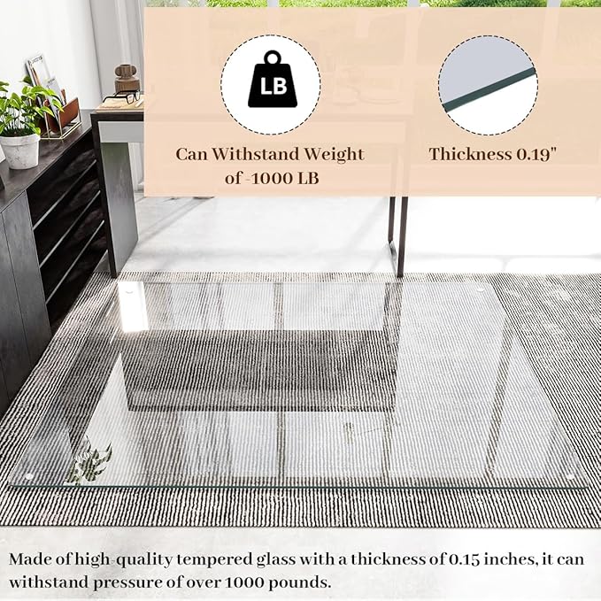 [Tempered Glass] 46" x 55" Glass Chair Mat, Heavy Duty Hard Floor Mat with Round Corner and Polished Edge, Office Chair Mat for Carpet Office Home Hardwood Floor Desk