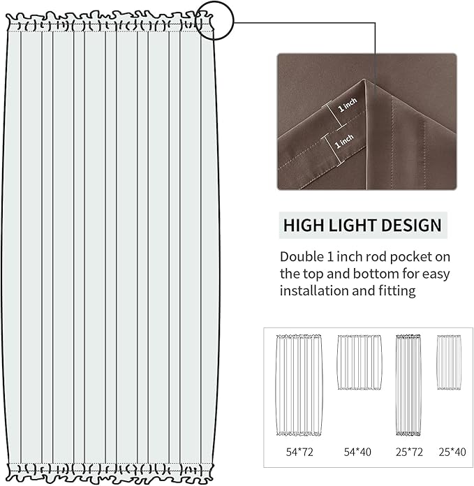 DWCN French Door Curtains – Rod Pocket Thermal Blackout Curtain for Doors with Glass Window, Kitchen and Patio Doors for Privacy, 25 X 72 Inches Long, 1 Curtain Panel with Tieback，Khaki