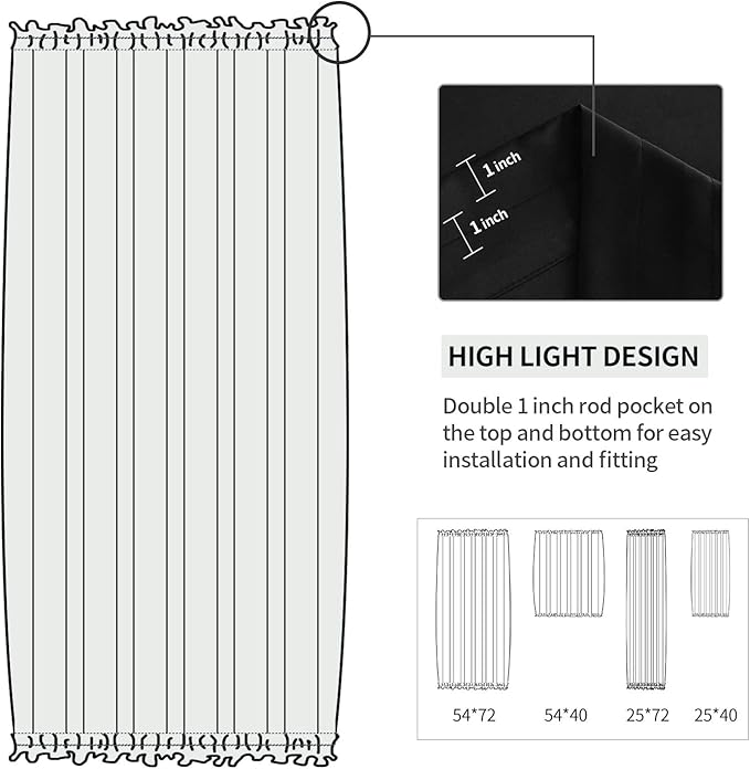 DWCN French Door Curtains – Rod Pocket Thermal Blackout Curtain for Doors with Glass Window, Kitchen and Patio Doors for Privacy, 25 X 72 Inches Long, 1 Curtain Panel with Tieback,Black