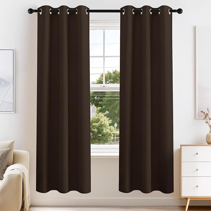 PONY DANCE Blackout Curtain Panels - Window Treatments Room Darkening Thermal Insulated Drapery with Grommets for Living Room Bedroom, W 42 x L 72 inches, Chocolate Brown, 2 Pieces