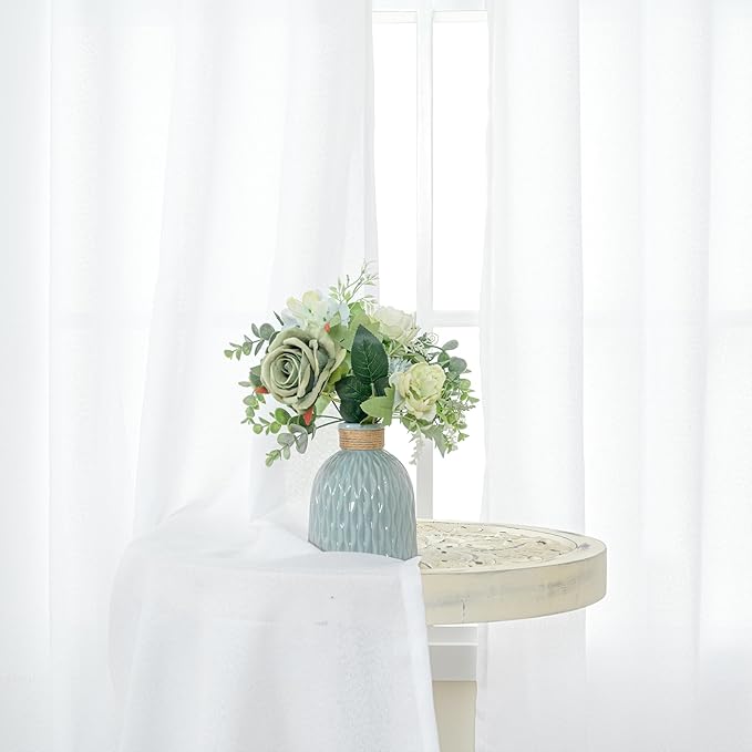 YoungsTex White Linen Semi Sheer Curtains 108 Inch Length 2 Panels, Light Filtering Window Drapes Extro Long for Living Room Bedroom, 40 X 108 Inch
