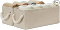 Temary Small Fabric Storage Baskets for Storage Home, Narrow Rectangle Basket with Rope Handles, Decorative Basket for Organizing Toilet Tank Top, Towels, Toilet Paper (Beige, 15Lx6Wx5.5H Inches)