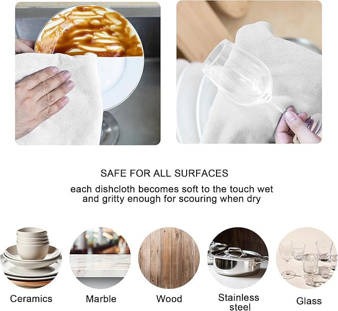 kimteny 13x28 Inches Kitchen Cloth Dish Towels, 400 GSM Premium Dishcloths, Super Absorbent Coral Velvet Microfiber Cleaning Cloths, Fast Drying Rags for Washing Dishes (12 Pack, White)