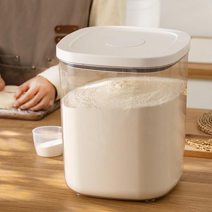 Airtight Rice Container 25 Lbs, Clear PET Plastic Food Storage Container Bin For Flour Sugar, Dry Food Holder with Easy Locking Lid for Kitchen Pantry Organization and Storage