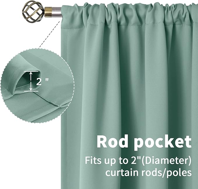 BGment Sage Green Curtains 54 Inch Length for Short Window - Thermal Insulated Blackout Drapes with Rod Pocket for Bedroom Bathroom Basement Living Room, 42 x 54 Inch, 2 Panels