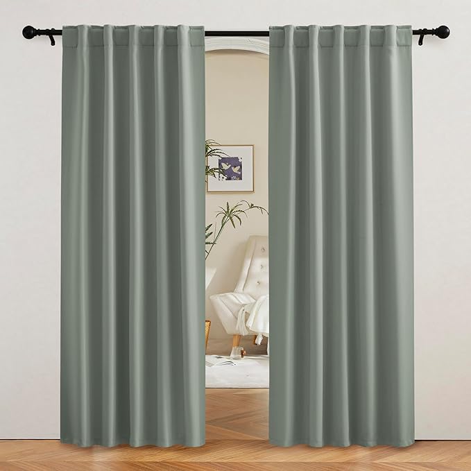 RYB HOME Sage Green Curtains for Bedroom, Blackout Thermal Insulated Drapes for Living Room Dining Office, Vertical Privacy UV Protection Drapery, 42 Inch Wide by 80 Inches Long, 2 Panels