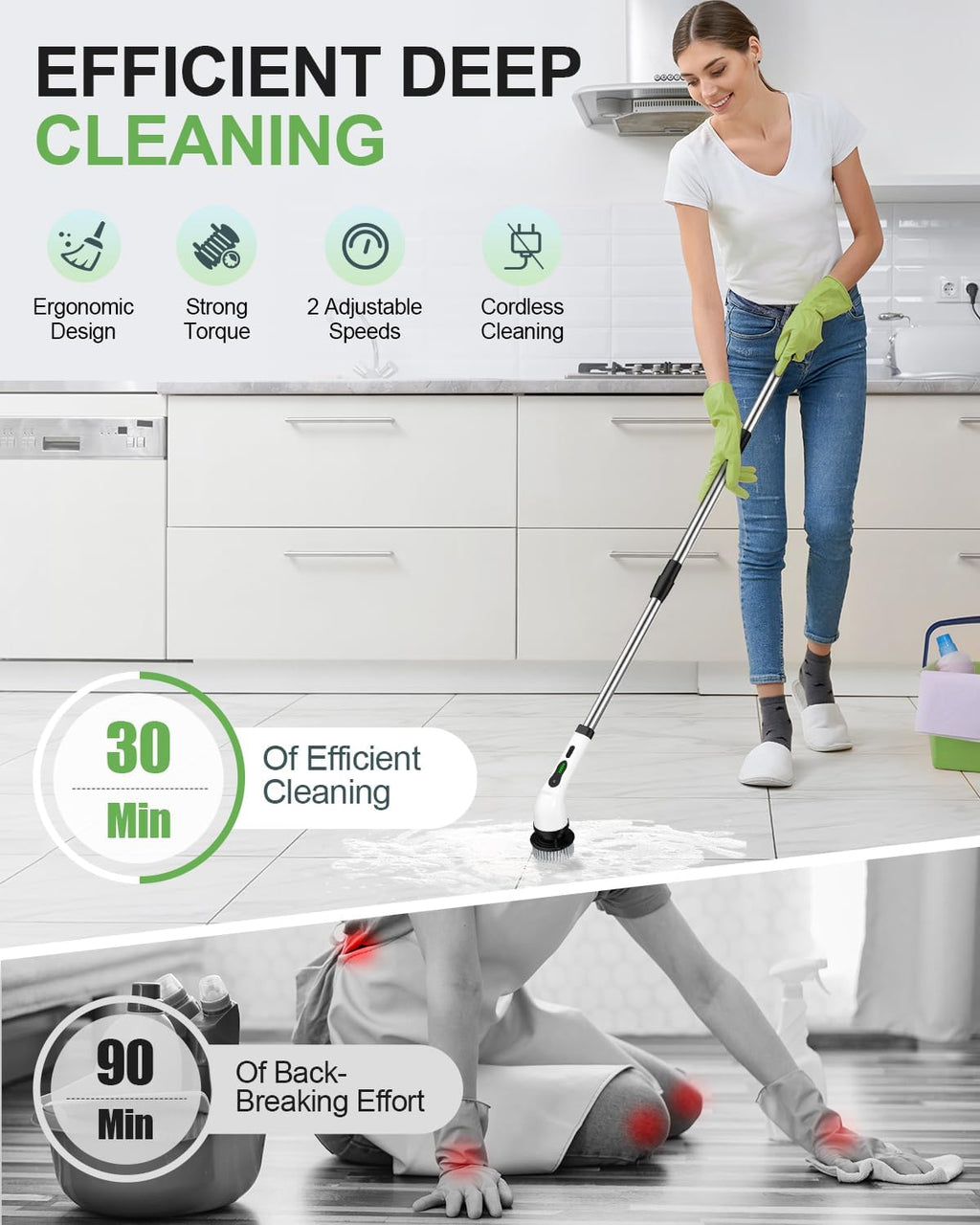 Cordless Electric Spin Scrubber, Power Brush, 9 Brush Heads