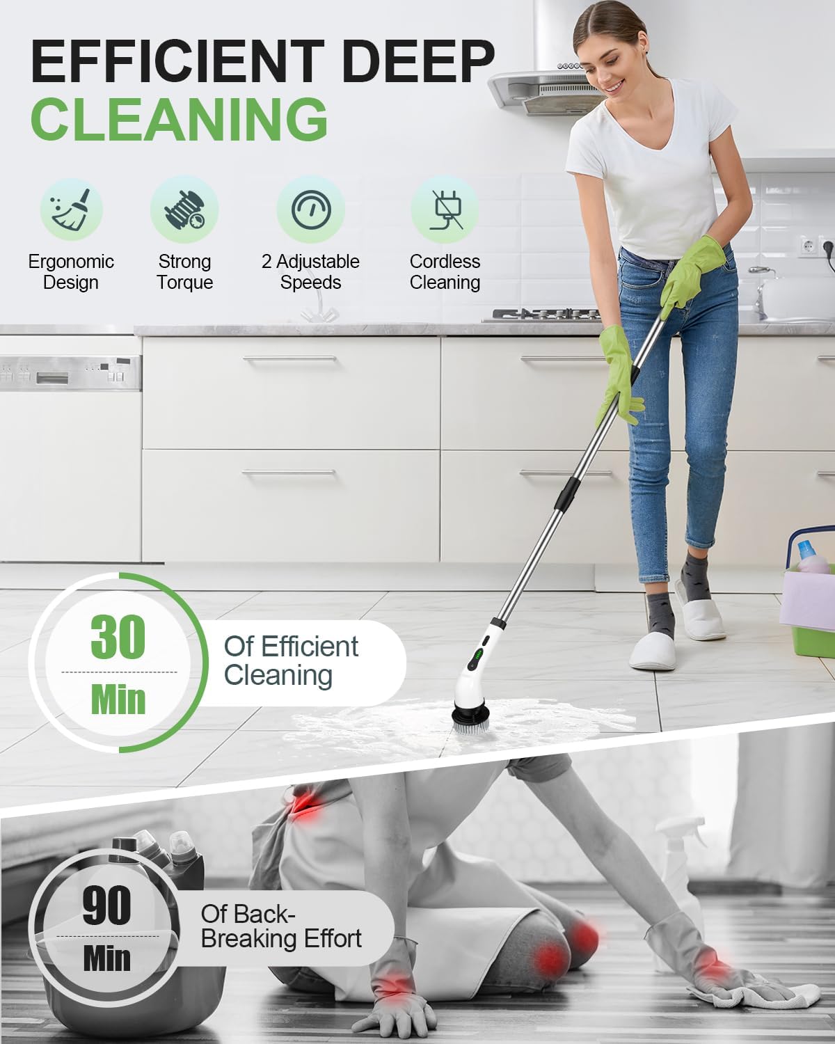 Cordless Electric Spin Scrubber, Power Brush, 9 Brush Heads