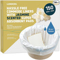 Lunderg Commode Liners with Absorbent Pads - Jasmine Scent Medical Grade 150 Count Universal Fit - Disposable Bedside Commode Liners and Pads for Adult Chairs, Portable Buckets & Camping Toilet Bags