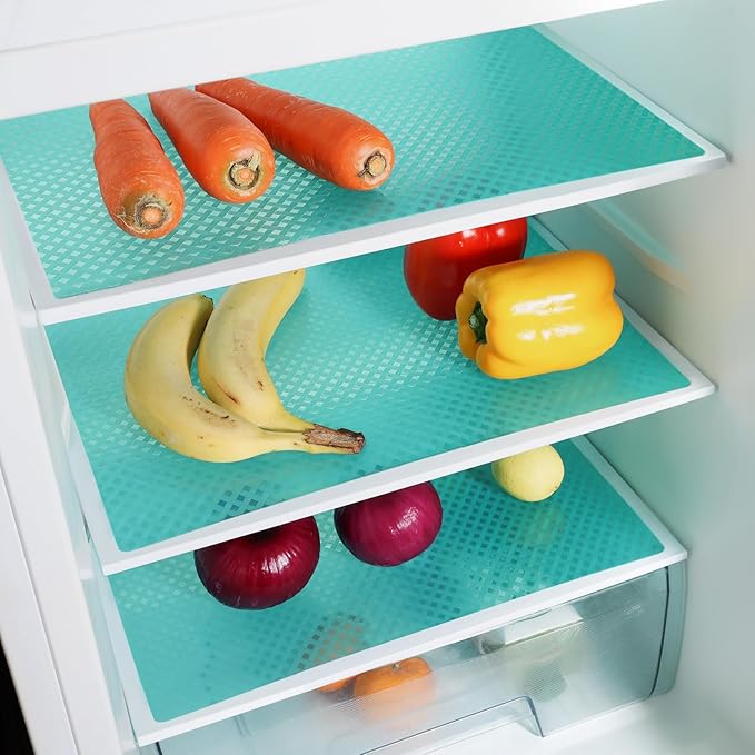 Shelf Liners for Kitchen Cabinets, Waterproof and Oil-Proof Kitchen Cupboard Liner, Refrigerator Liners and Plastic Drawer Mats EVA Non Adhesive Shelves, Fridge Blue 11.8 x 393.7 Inches