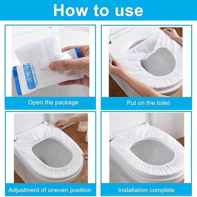 50 Pack Disposable Toilet Seat Cover Waterproof Non-Woven Fabric, Disposable Toilet Seat Covers for Travel, Disposable Seat Covers for Outing Hotel Hospital Public Toilet (Individual Package)