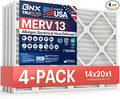 BNX TruFilter 14x20x1 Air Filter MERV 13 (4-Pack) - MADE IN USA - Electrostatic Pleated Air Conditioner HVAC AC Furnace Filters for Allergies, Pollen, Mold, Bacteria, Smoke, Allergen, MPR 1900 FPR 10